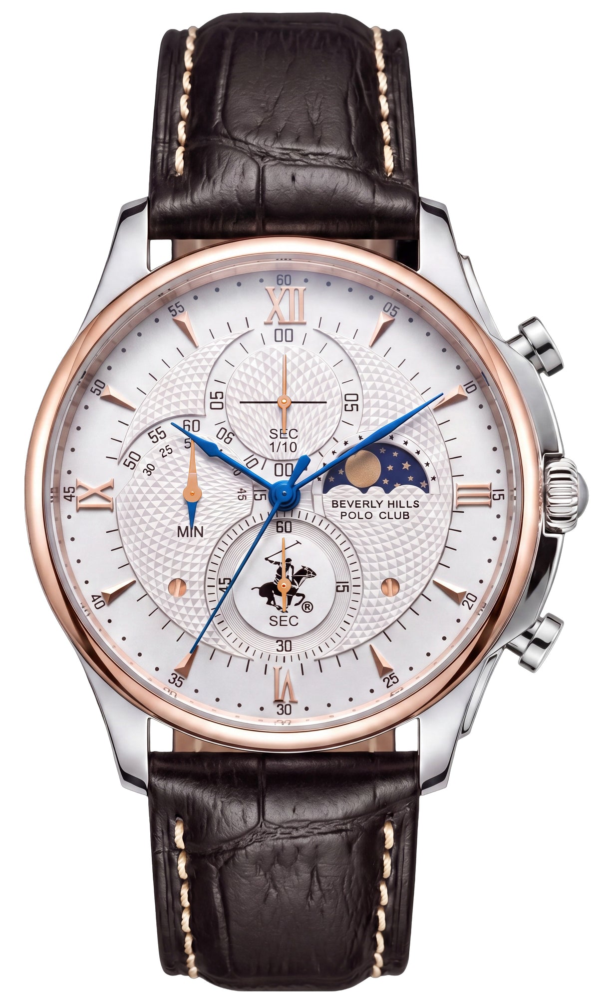 Beverly Hills Polo Club Men's Multifunction Watch with Silver Dial and Dark Brown  Beverly Hills Polo Club Band, BP3893X.532