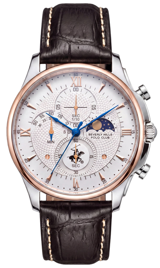 Beverly Hills Polo Club Men's Multifunction Watch with Silver Dial and Dark Brown  Beverly Hills Polo Club Band, BP3893X.532