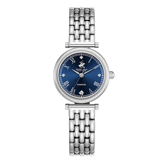 Beverly Hills Polo Club Women's Diamond Accent Analog Watch with Dark Blue Dial and Silver Stainless Steel Band, BP3894X.390