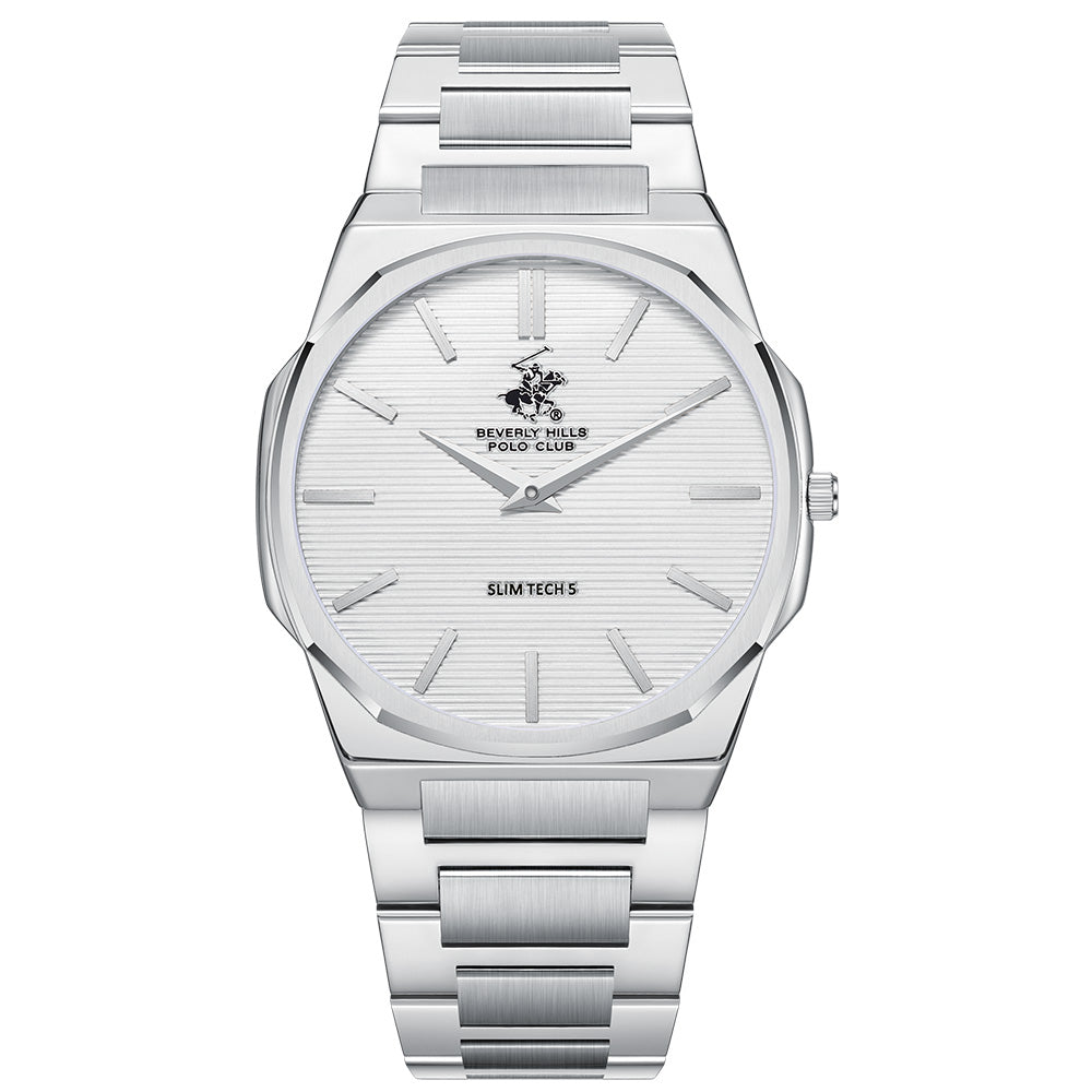 Beverly Hills Polo Club Men's Analog Watch with Silver Dial and Silver Stainless Steel Band, BP3897X.330
