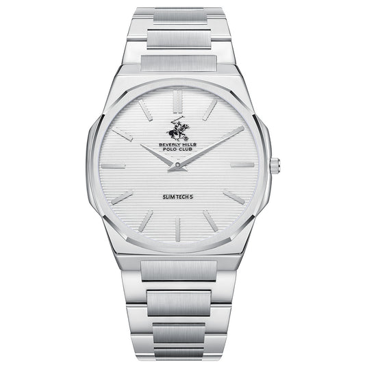 Beverly Hills Polo Club Men's Analog Watch with Silver Dial and Silver Stainless Steel Band, BP3897X.330