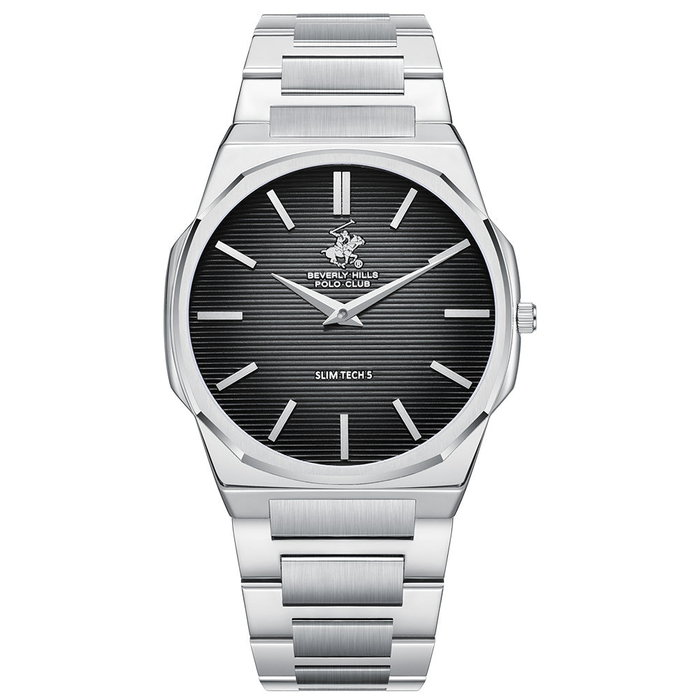 Beverly Hills Polo Club Men's Analog Watch with Gunmetal Black Dial and Silver Stainless Steel Band, BP3897X.350