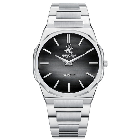 Beverly Hills Polo Club Men's Analog Watch with Gunmetal Black Dial and Silver Stainless Steel Band, BP3897X.350