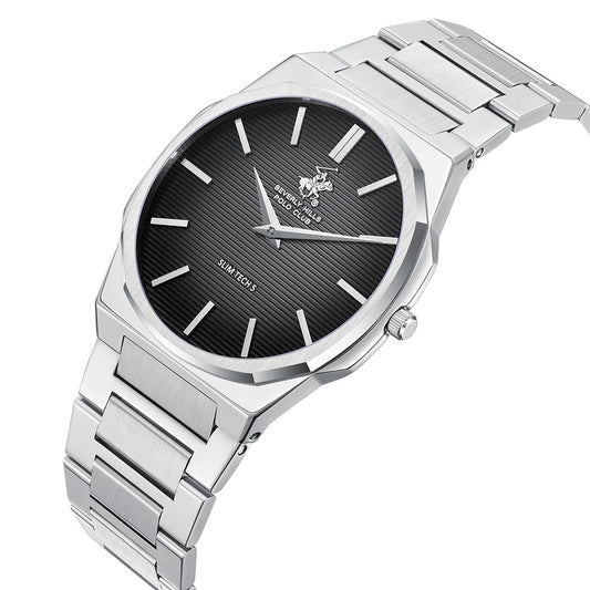 Beverly Hills Polo Club Men's Analog Watch with Gunmetal Black Dial and Silver Stainless Steel Band, BP3897X.350