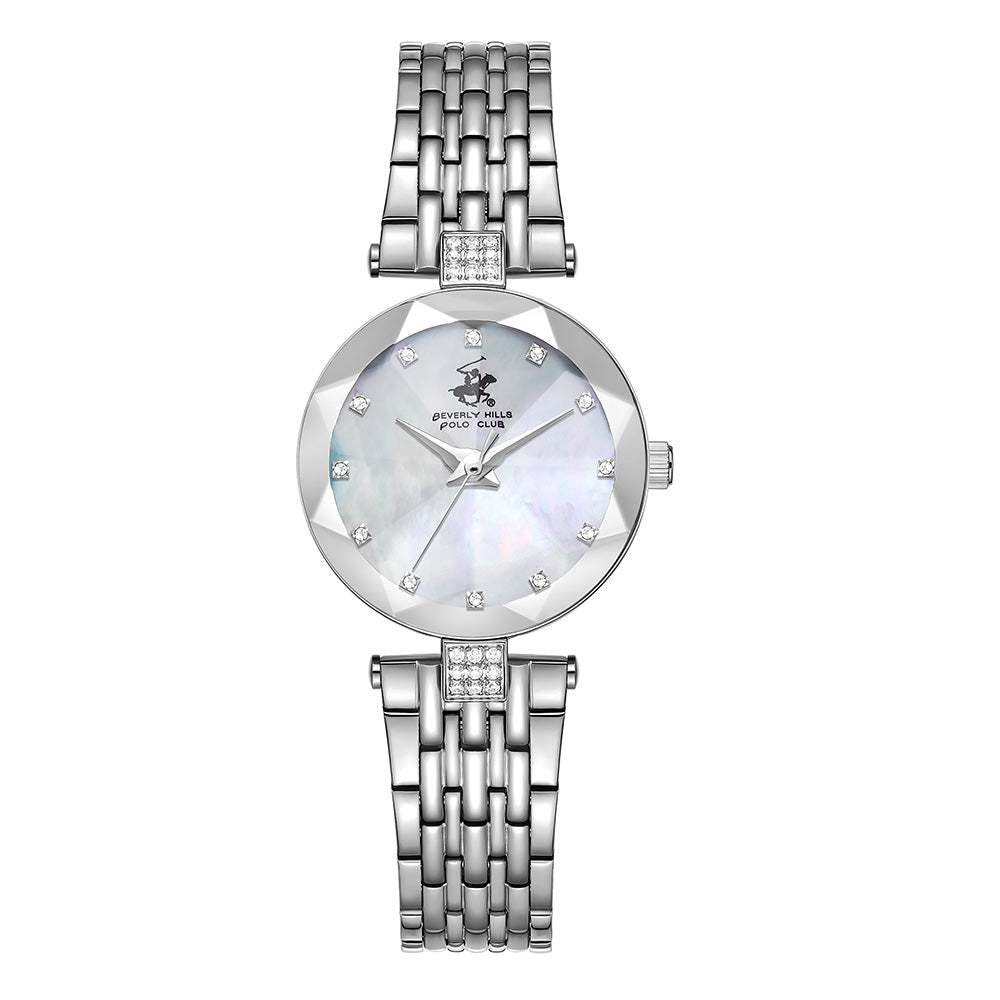 Beverly Hills Polo Club Women's Analog Watch with White Mother of Pearl Dial and Silver Stainless Steel Band, BP3899X.320