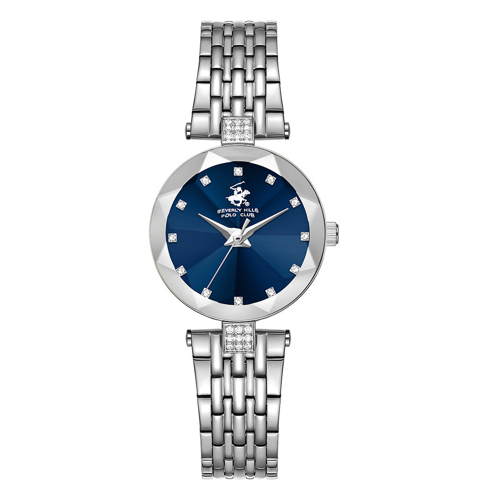 Beverly Hills Polo Club Women's Analog Watch with Dark Blue Dial and Silver Stainless Steel Band, BP3899X.390