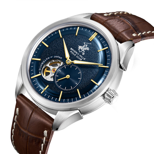 Beverly Hills Polo Club Men's Automatic Watch with Dark Blue Dial and Dark Brown  Beverly Hills Polo Club Band, BP3901X.394