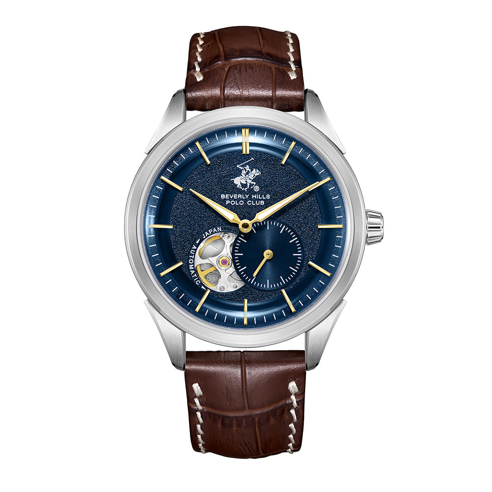 Beverly Hills Polo Club Men's Automatic Watch with Dark Blue Dial and Dark Brown  Beverly Hills Polo Club Band, BP3901X.394