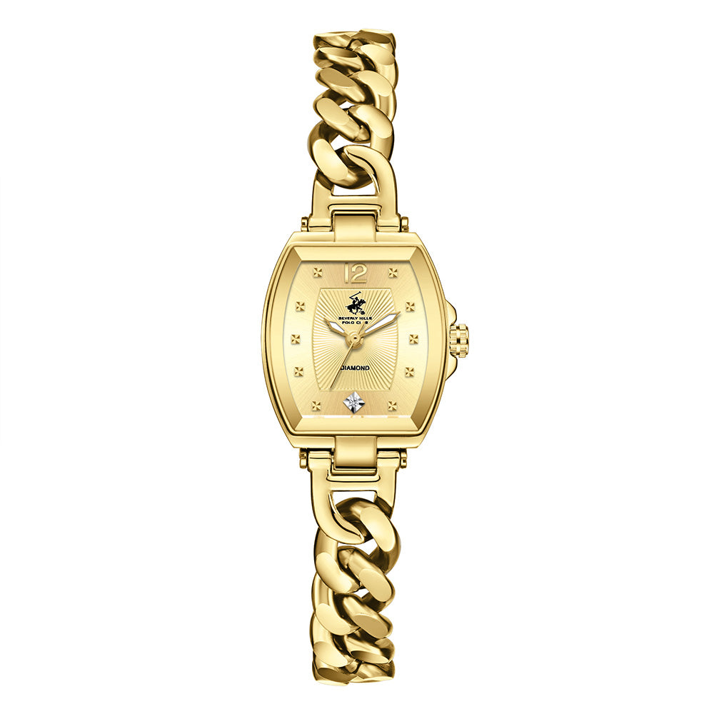 Beverly Hills Polo Club Women's Diamond Accent Analog Watch with Light Champagne Dial and Gold Stainless Steel Band, BP3902C.110