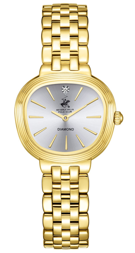 Beverly Hills Polo Club Women's Diamond Accent Analog Watch with Silver Dial and Gold Stainless Steel Band, BP3903C.130