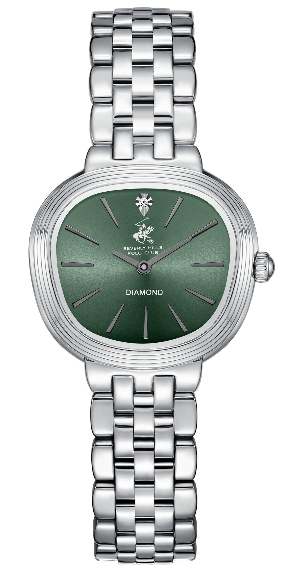 Beverly Hills Polo Club Women's Diamond Accent Analog Watch with Green Dial and Silver Stainless Steel Band, BP3903C.300