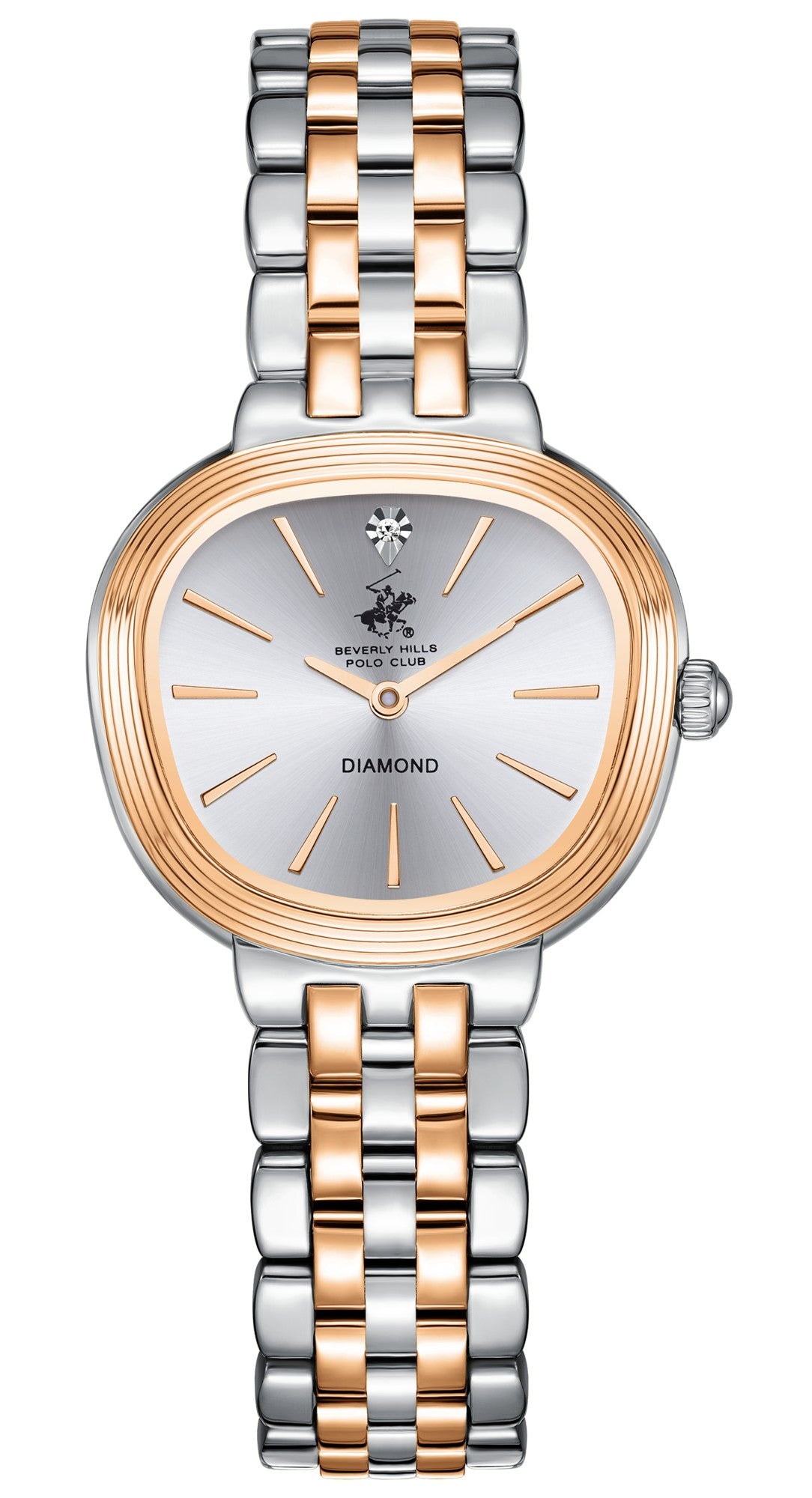 Beverly Hills Polo Club Women's Diamond Accent Analog Watch with Silver Dial and Silver and rose-gold-111 Stainless Steel Band, BP3903C.530