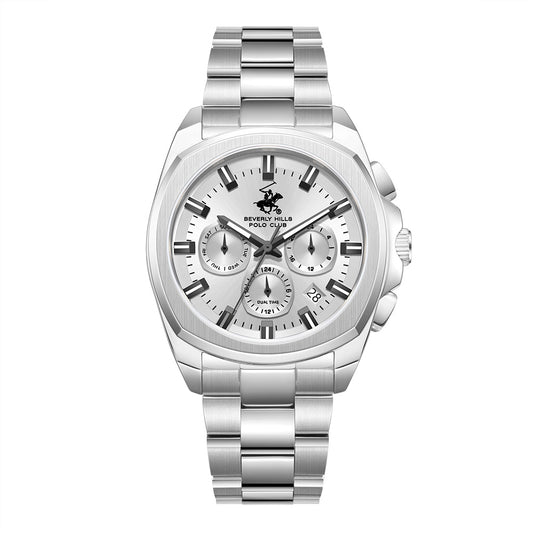 Beverly Hills Polo Club Men's Multifunction Watch with Silver Dial and Silver and Gold Stainless Steel Band, BP3907X.330