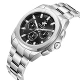 Beverly Hills Polo Club Men's Multifunction Watch with Gunmetal Black Dial and Silver Stainless Steel Band, BP3907X.350