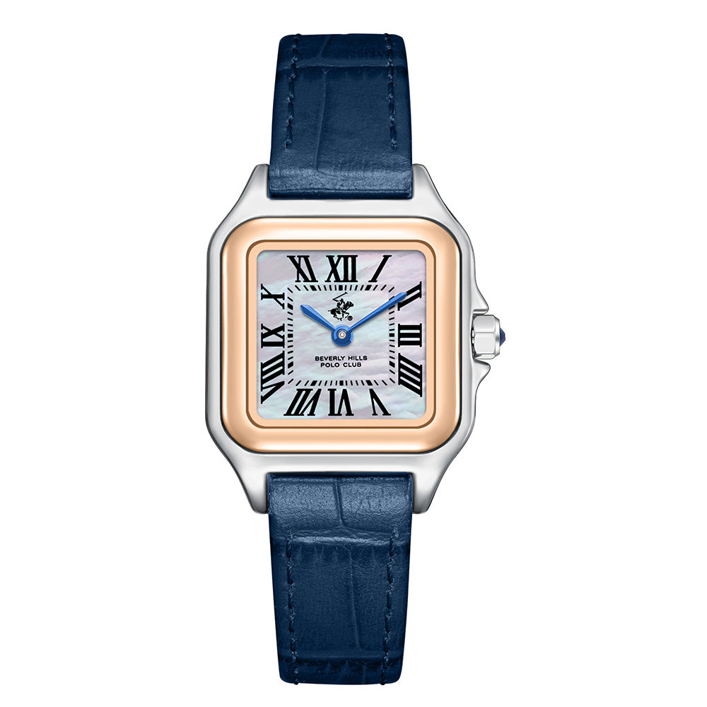 Beverly Hills Polo Club Women's Analog Watch with White Mother of Pearl Dial and Blue, Brown and Black  Beverly Hills Polo Club Band, BP3908C.539
