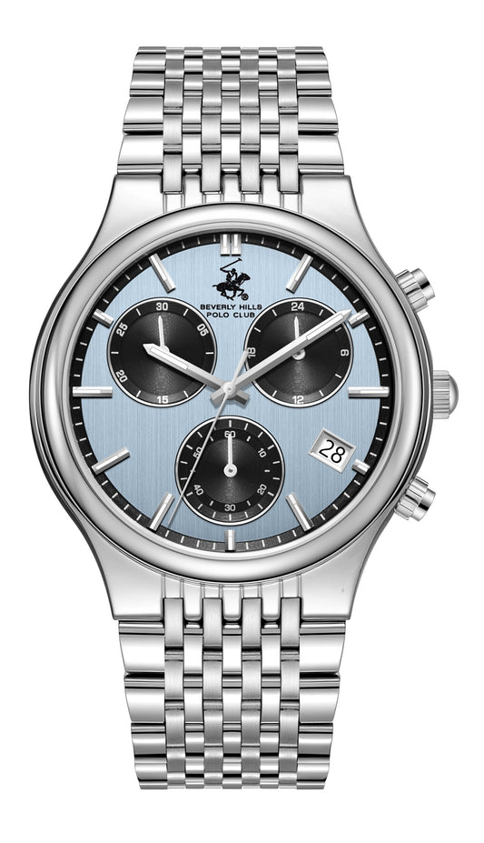 Beverly Hills Polo Club Men's Multifunction Watch with Blue Dial and Silver Stainless Steel Band, BP3909X.300