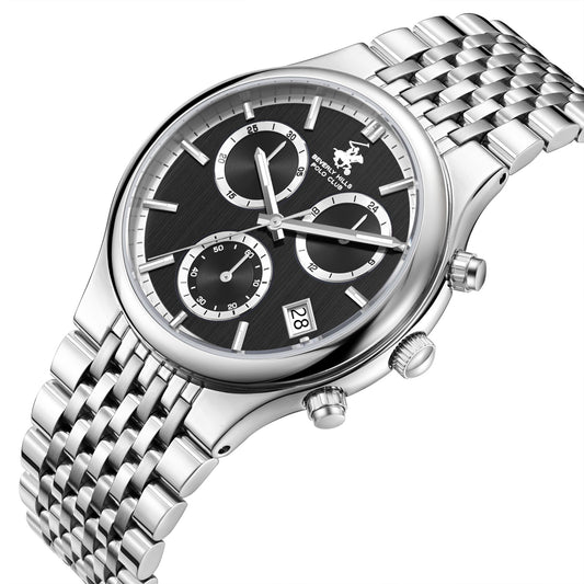 Beverly Hills Polo Club Men's Multifunction Watch with Black Dial and Silver Stainless Steel Band, BP3909X.350