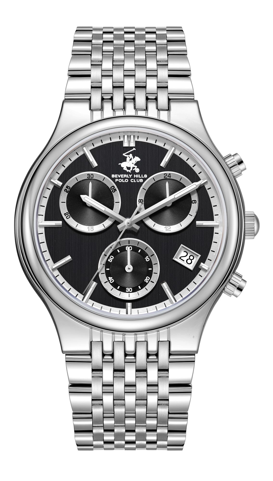 Beverly Hills Polo Club Men's Multifunction Watch with Black Dial and Silver Stainless Steel Band, BP3909X.350