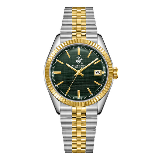 Beverly Hills Polo Club Men's Date Analog Watch with Dark Green Dial and Silver and Gold Stainless Steel and  Beverly Hills Polo Club Band, BP3911X.270