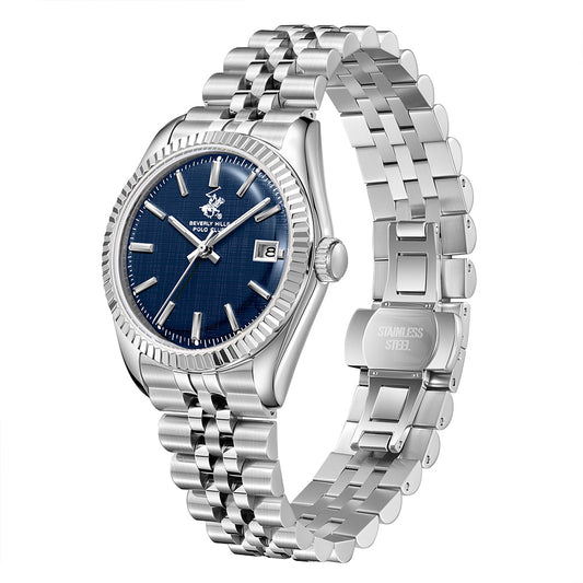 Beverly Hills Polo Club Men's Date Analog Watch with Dark Blue Dial and Silver Stainless Steel and  Beverly Hills Polo Club Band, BP3911X.390