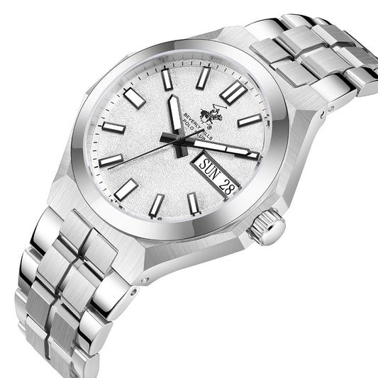Beverly Hills Polo Club Men's Automatic Watch with Silver Dial and Silver Stainless Steel Band, BP3912X.330
