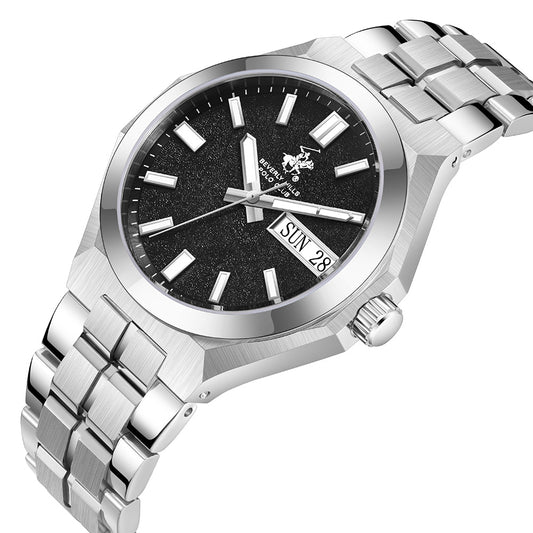 Beverly Hills Polo Club Men's Automatic Watch with Gunmetal Black Dial and Silver Stainless Steel Band, BP3912X.350
