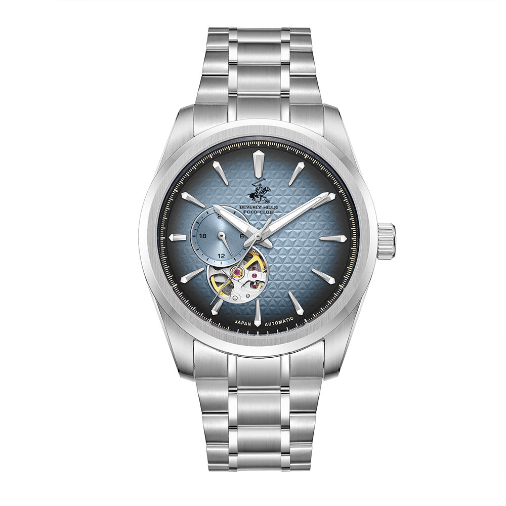 Beverly Hills Polo Club Men's Automatic Watch with Dark Blue Dial and Silver Stainless Steel Band, BP3915X.391