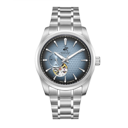 Beverly Hills Polo Club Men's Automatic Watch with Dark Blue Dial and Silver Stainless Steel Band, BP3915X.391