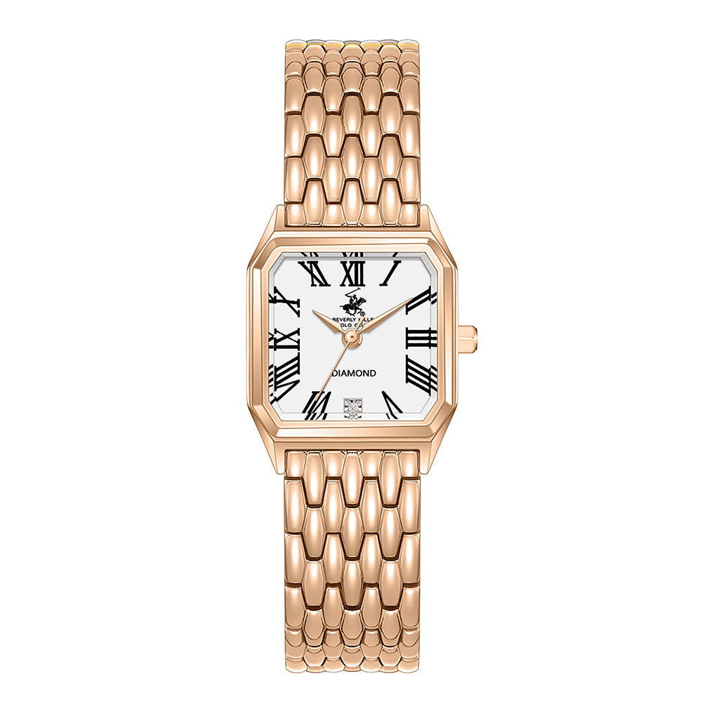 Beverly Hills Polo Club Women's Diamond Accent Analog Watch with White Dial and rose-gold-111 Stainless Steel Band, BP3916C.430