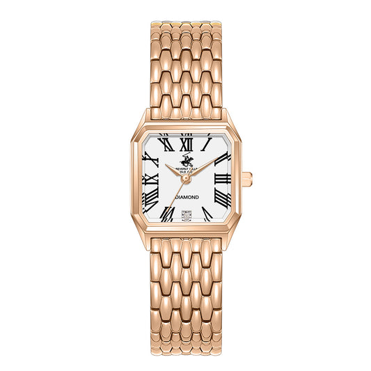 Beverly Hills Polo Club Women's Diamond Accent Analog Watch with White Dial and rose-gold-111 Stainless Steel Band, BP3916C.430