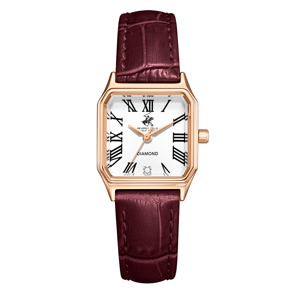 Beverly Hills Polo Club Women's Diamond Accent Analog Watch with White Dial and Red  Beverly Hills Polo Club Band, BP3917C.438