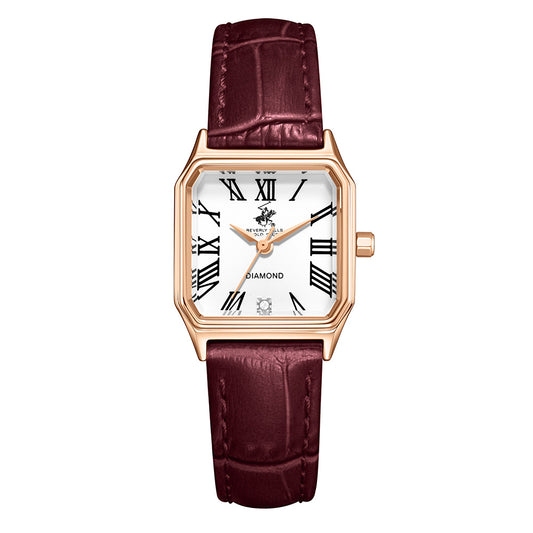Beverly Hills Polo Club Women's Diamond Accent Analog Watch with White Dial and Red  Beverly Hills Polo Club Band, BP3917C.438