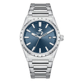 Beverly Hills Polo Club Men's Date Analog Watch with Dark Blue Dial and Silver Stainless Steel Band, BP3918X.390