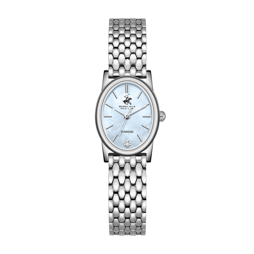 Beverly Hills Polo Club Women's Diamond Accent Analog Watch with White Mother of Pearl Dial and Silver Stainless Steel Band, BP3926X.300