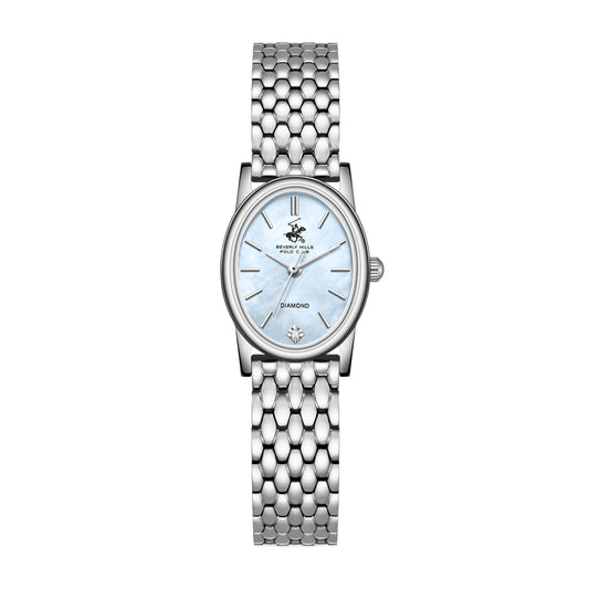 Beverly Hills Polo Club Women's Diamond Accent Analog Watch with White Mother of Pearl Dial and Silver Stainless Steel Band, BP3926X.300