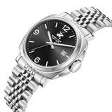 Beverly Hills Polo Club Men's Date Analog Watch with Gunmetal Black Dial and Silver Stainless Steel Band, BP3928X.350