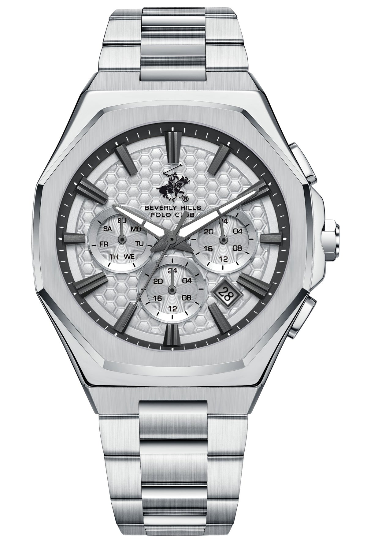Beverly Hills Polo Club Men's Multifunction Watch with Silver Dial and Silver Stainless Steel Band, BP3930X.330