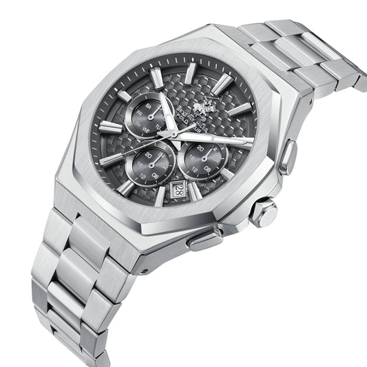 Beverly Hills Polo Club Men's Multifunction Watch with Black Dial and Silver Stainless Steel Band, BP3930X.350