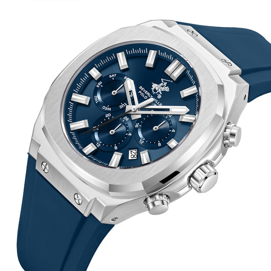 Beverly Hills Polo Club Men's Multifunction Watch with Dark Blue Dial and Blue Silicone Band, BP3933X.399
