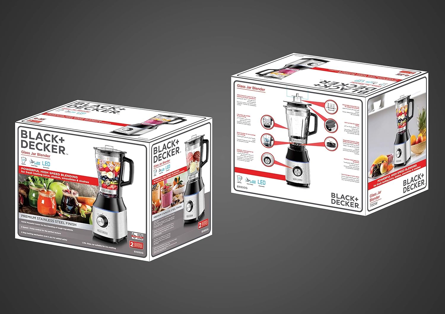 Black+Decker, 700W High Speed Premium Blender, with Glass Jar Silver/Black, BX650G Blender BL-BX650G