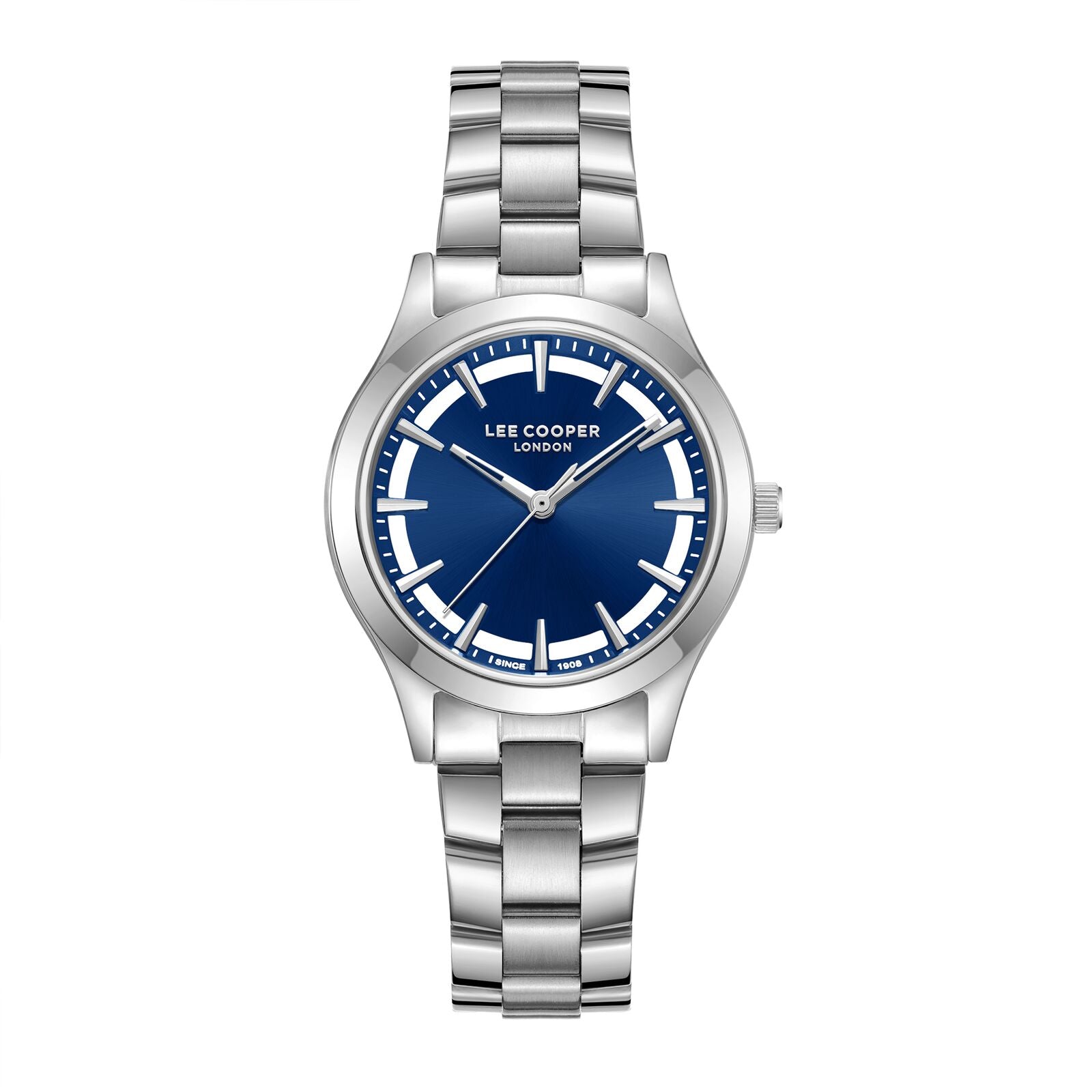 Lee Cooper Women's Watch Analog Blue Dial with Silver Stainless Steel Band, LC08147.390