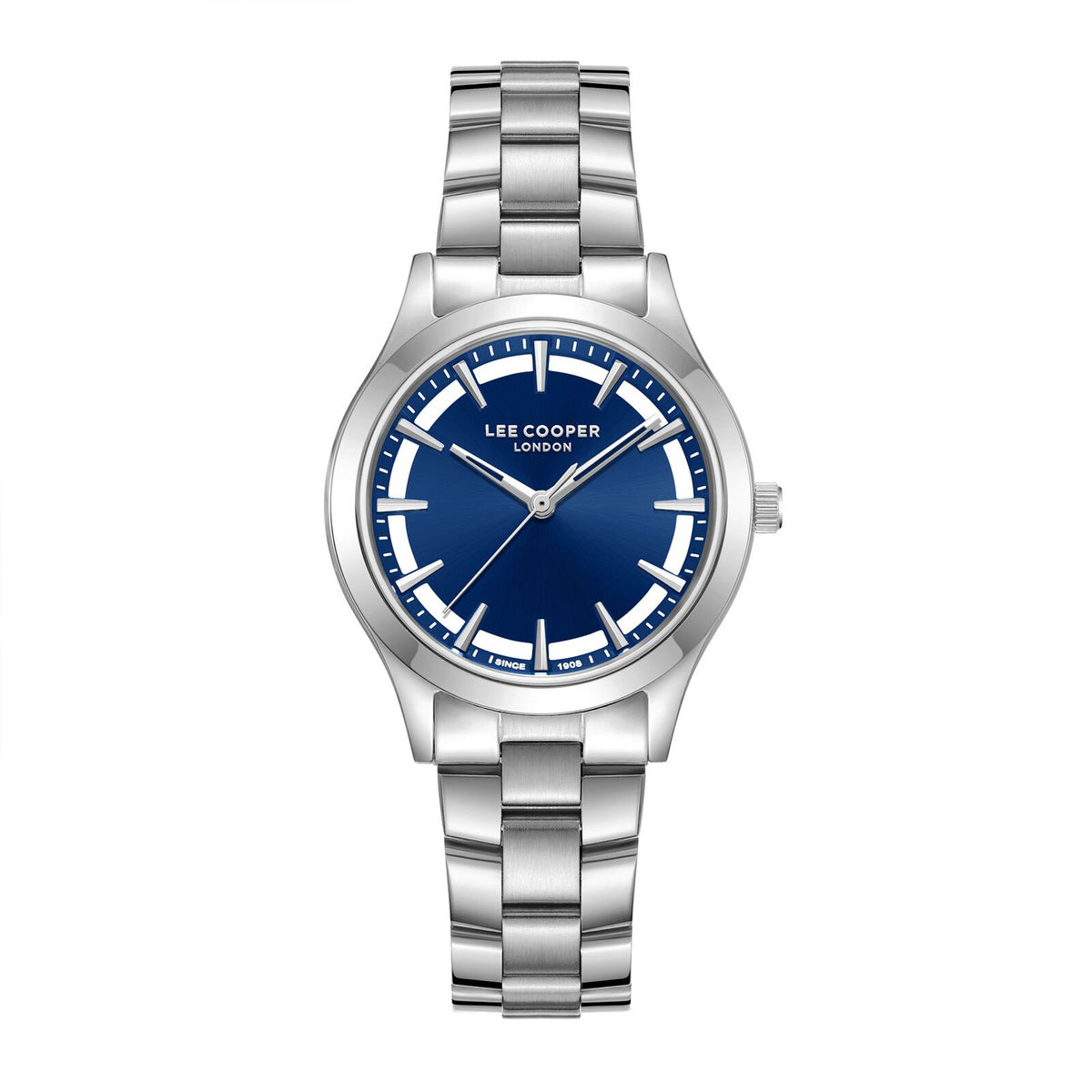 Lee Cooper Women's Watch Analog Blue Dial with Silver Stainless Steel Band, LC08147.390