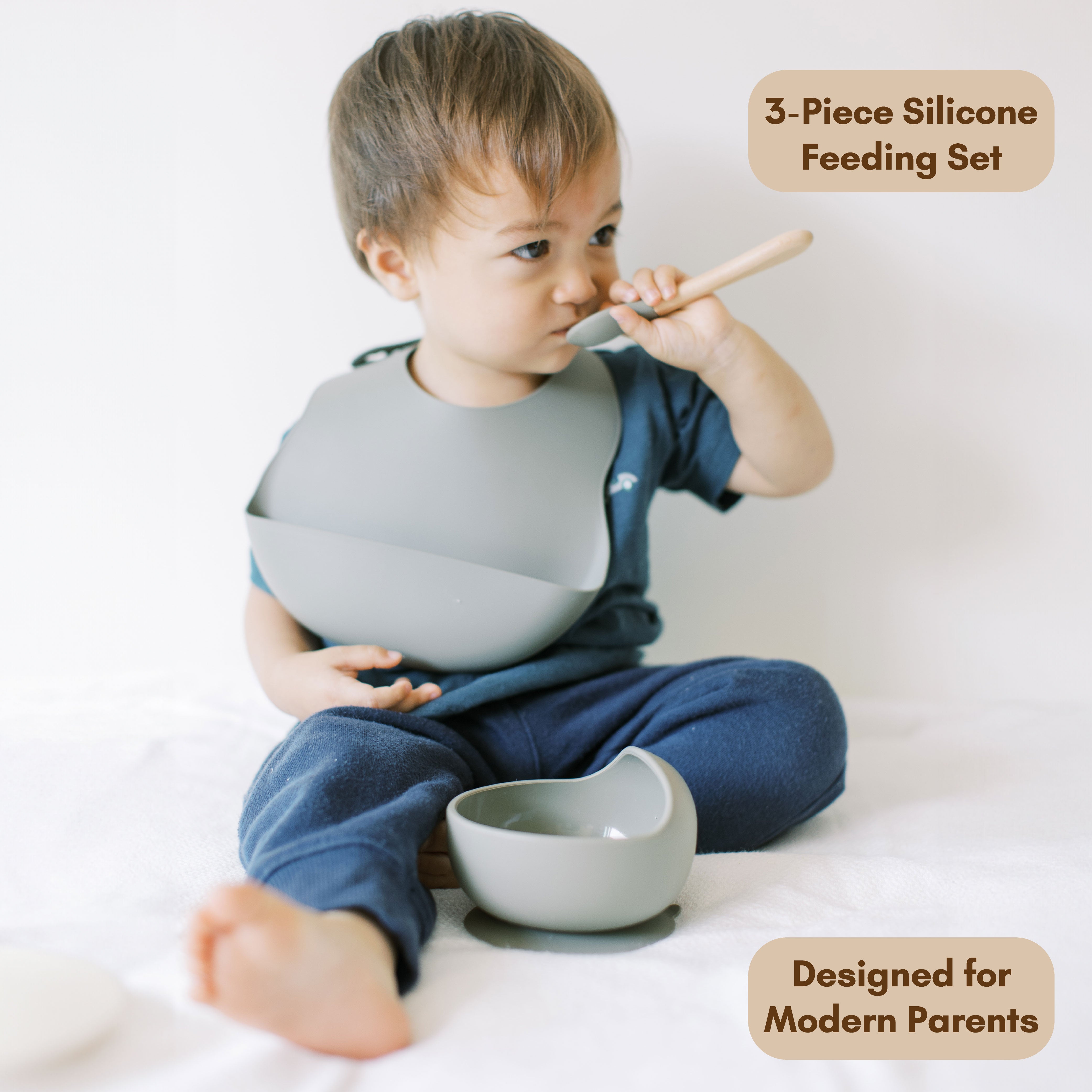 Milk It Baby Berry Blue Bib & Bowl Set, 100% Food Grade Silicone Set, MI-BBBB002