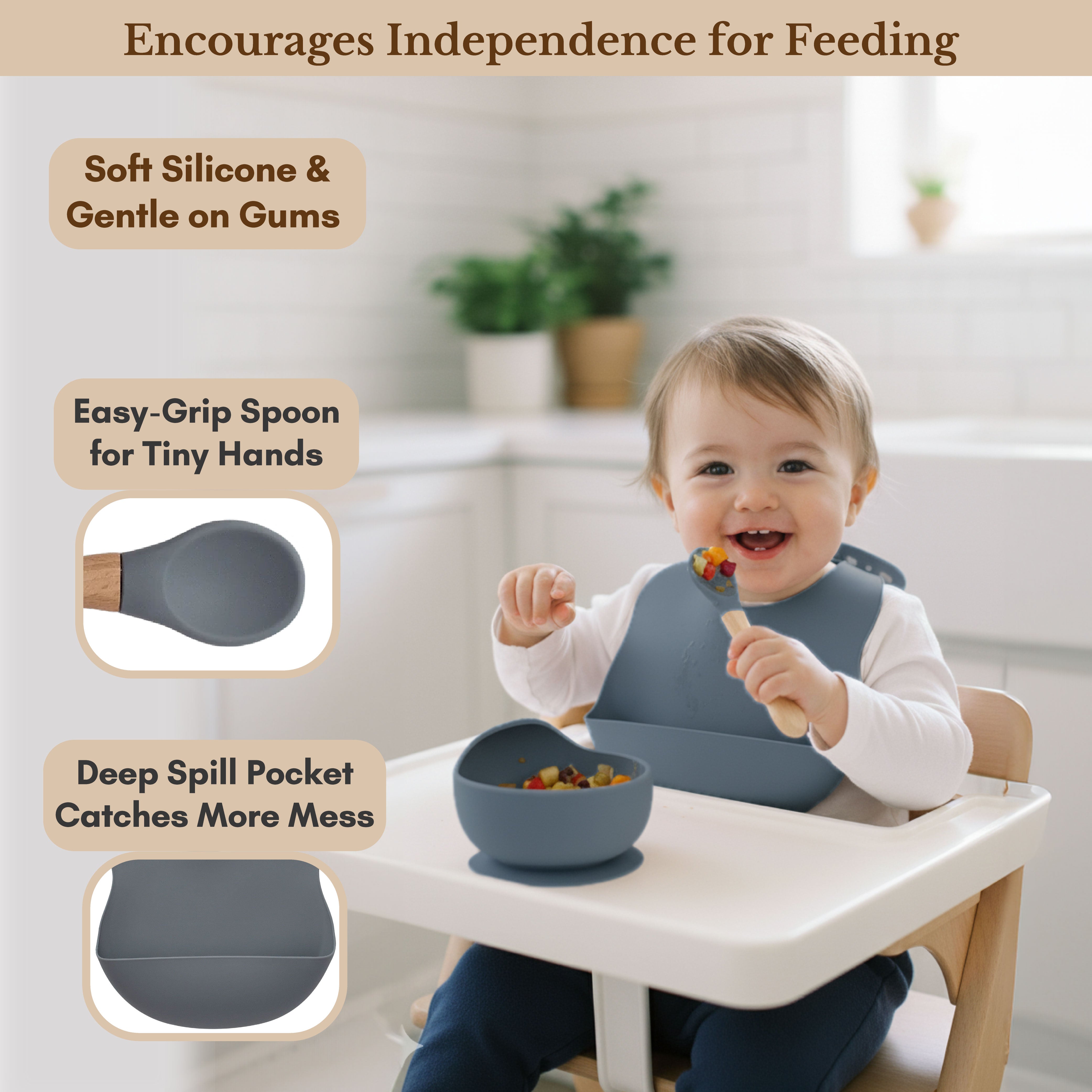 Milk It Baby Berry Blue Bib & Bowl Set, 100% Food Grade Silicone Set, MI-BBBB002