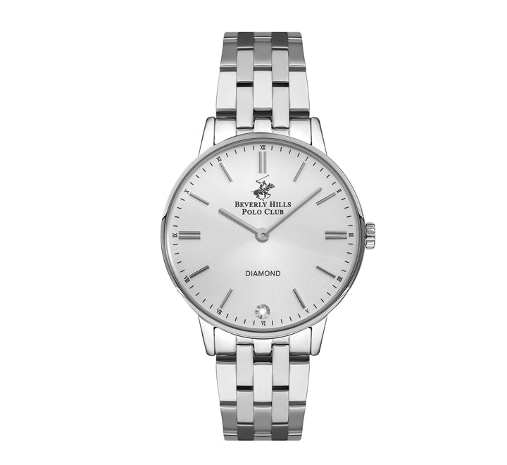 Beverly Hills Polo Club Women's Watch, Analog, Silver Dial, Silver Stainless Steel Strap, BP3289X.330