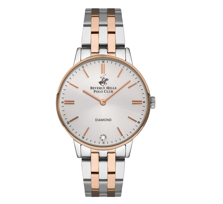 Beverly Hills Polo Club Women's Watch, Analog, Silver Dial, Silver & Rose Gold Stainless Steel Strap, BP3289X.530