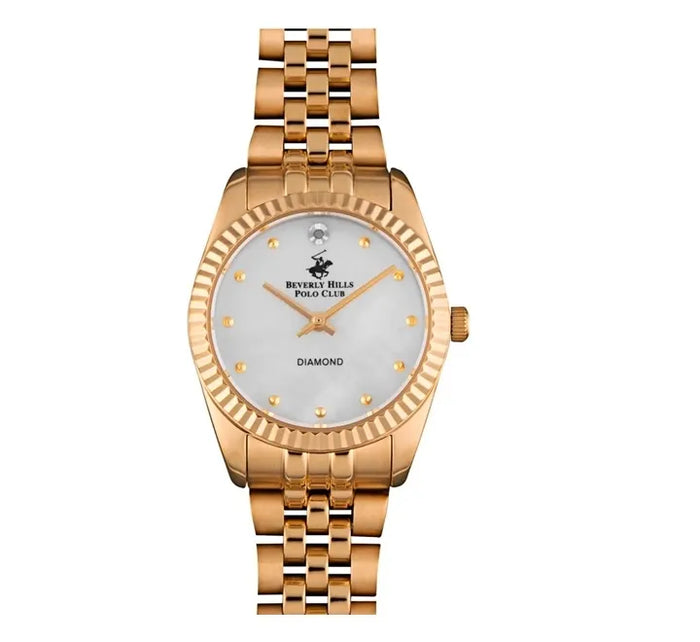 Beverly Hills Polo Club Women's Watch, Analog, White Dial, Gold Stainless Steel Strap, BP3295X.120