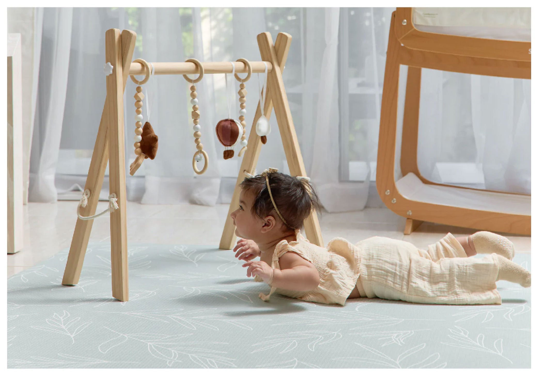 Milk It Baby Boho Beige And Sage Leaf 100% TPU Foam Non Toxic Reversible Play Mat, BOHOBEPM