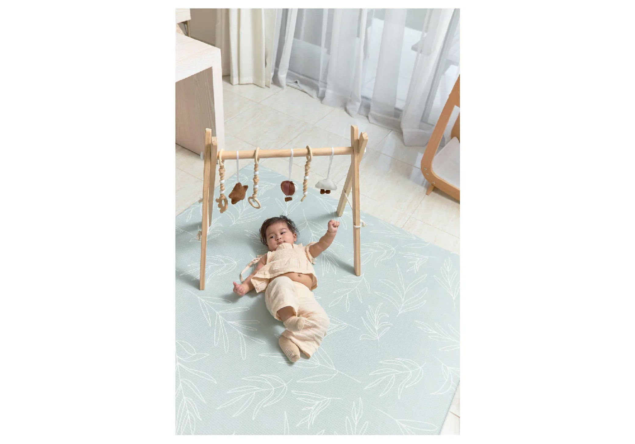 Milk It Baby Boho Beige And Sage Leaf 100% TPU Foam Non Toxic Reversible Play Mat, BOHOBEPM