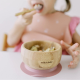 Milk It Baby, Bamboo Suction Baby Bowl & Spoon Set, Dusty Pink, MI-BAMBDP004
